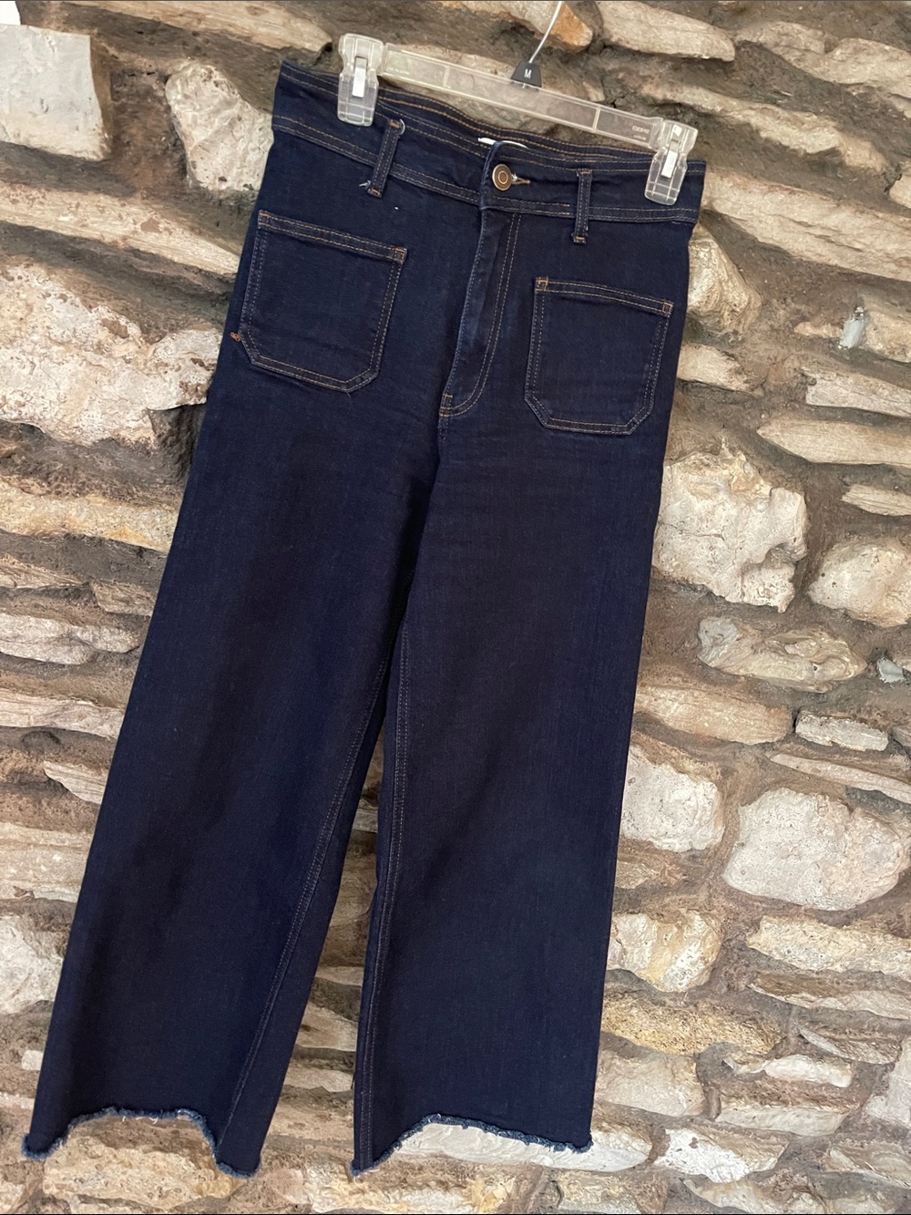 Zara Dark Indigo Wide-Leg marine Jeans with Front Patch Pockets